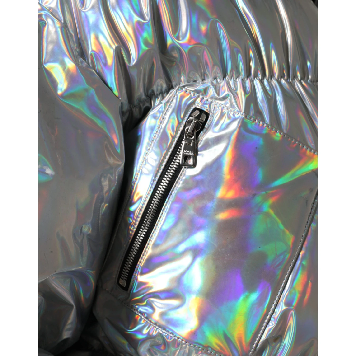 Silver Iridescent Puffer Full Zip Coat Jacket