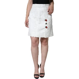 White Floral Brocade Embellished Mini Skirt