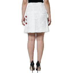 White Floral Brocade Embellished Mini Skirt