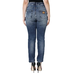 Dark Blue Cotton Tattered Skinny Denim Jeans