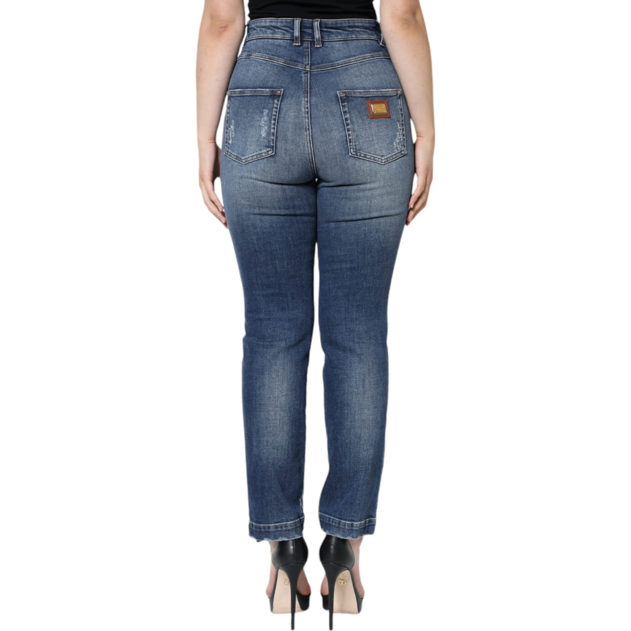 Dark Blue Cotton Tattered Skinny Denim Jeans