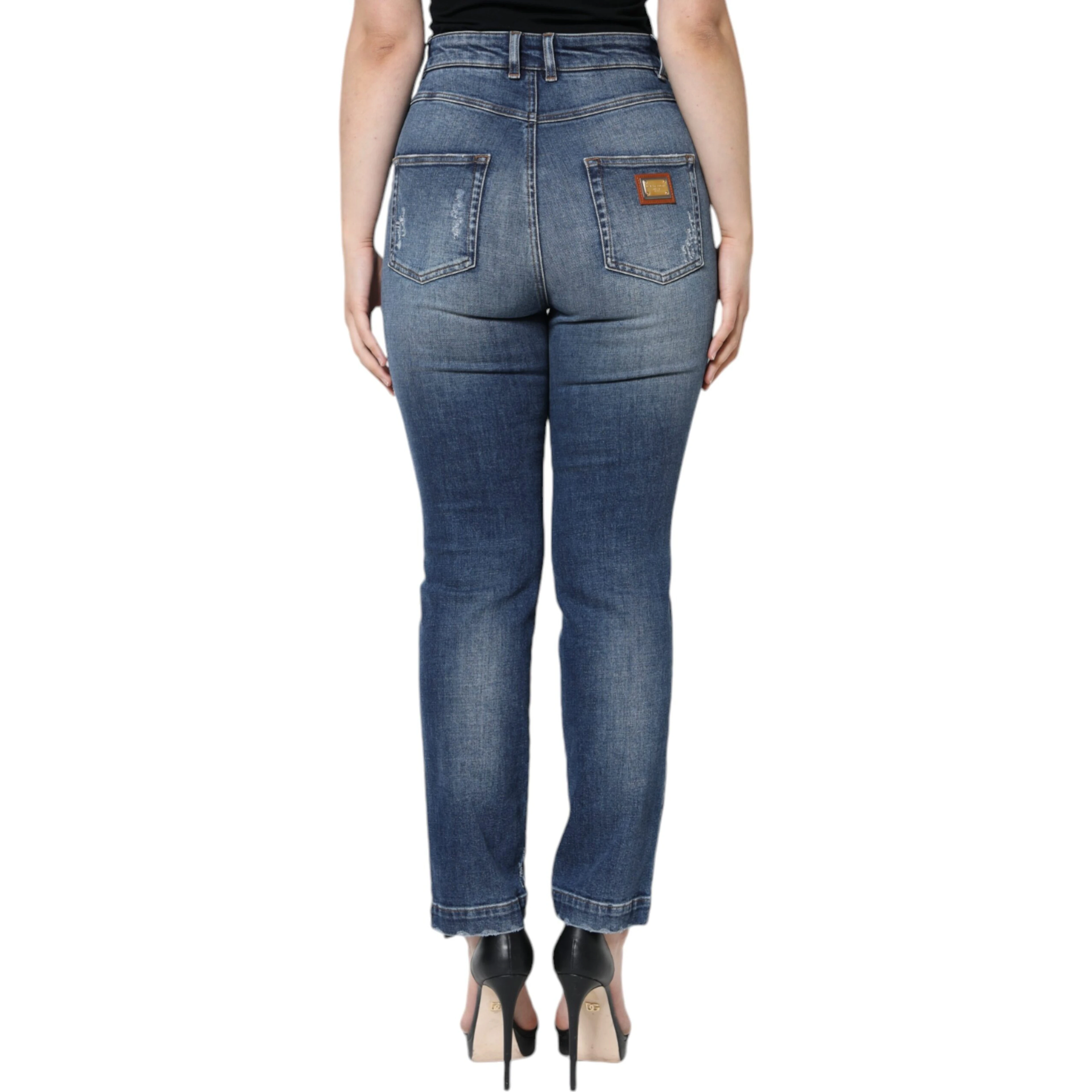 Dark Blue Cotton Tattered Skinny Denim Jeans