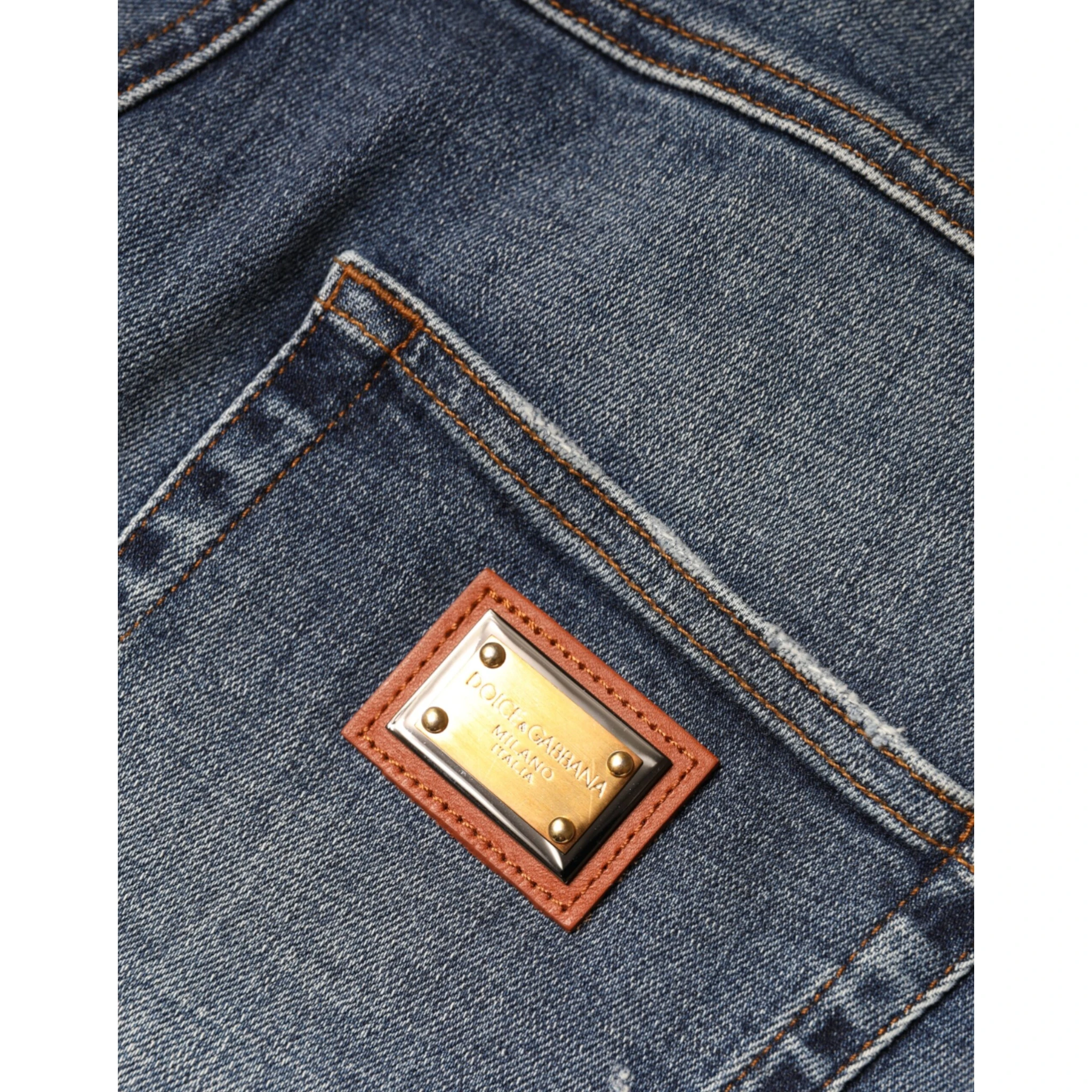 Dark Blue Cotton Tattered Skinny Denim Jeans