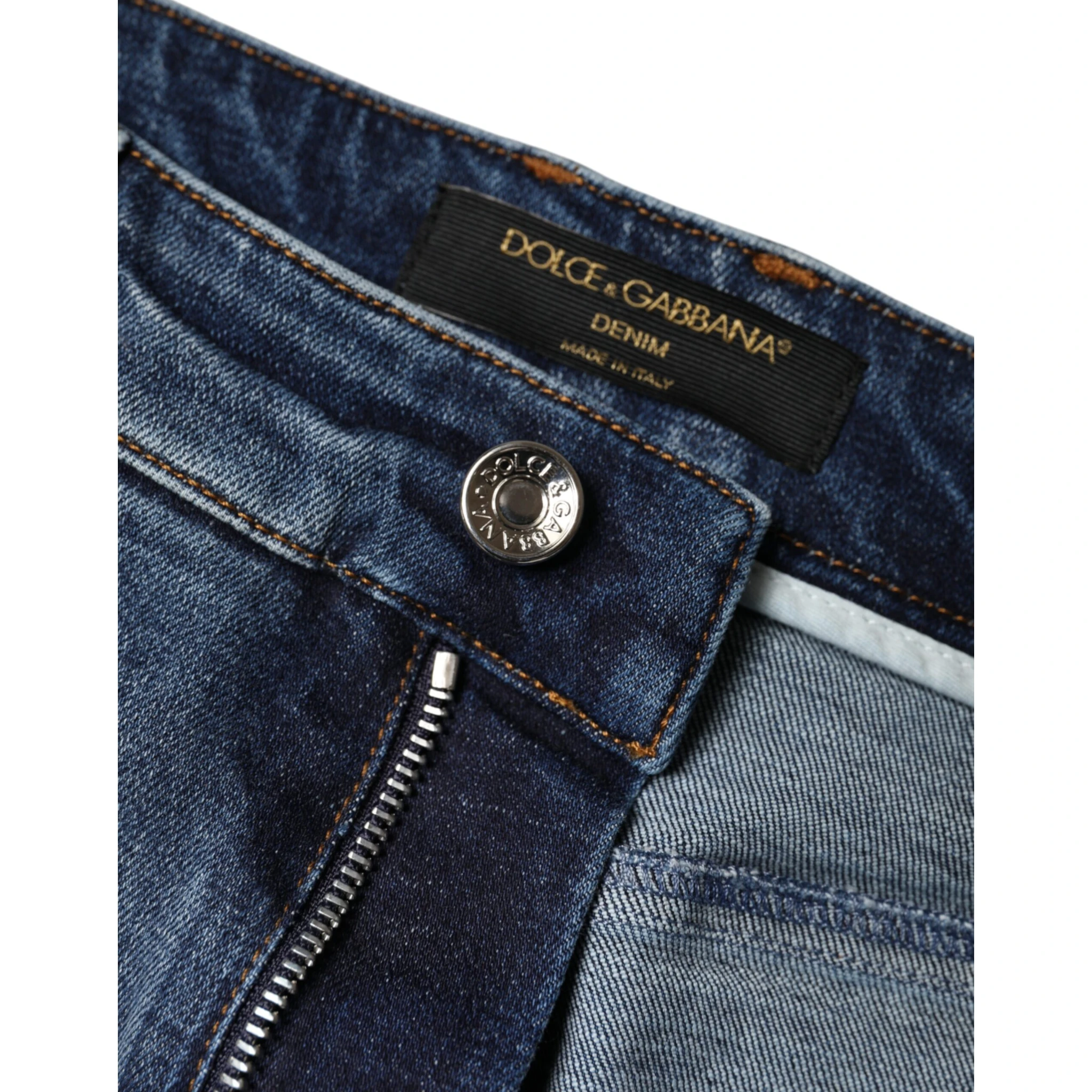 Dark Blue Cotton Tattered Skinny Denim Jeans