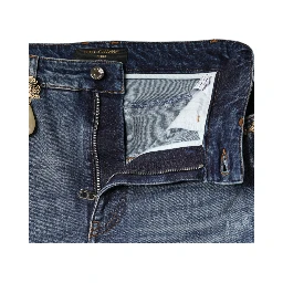 Dark Blue Cotton Tattered Skinny Denim Jeans
