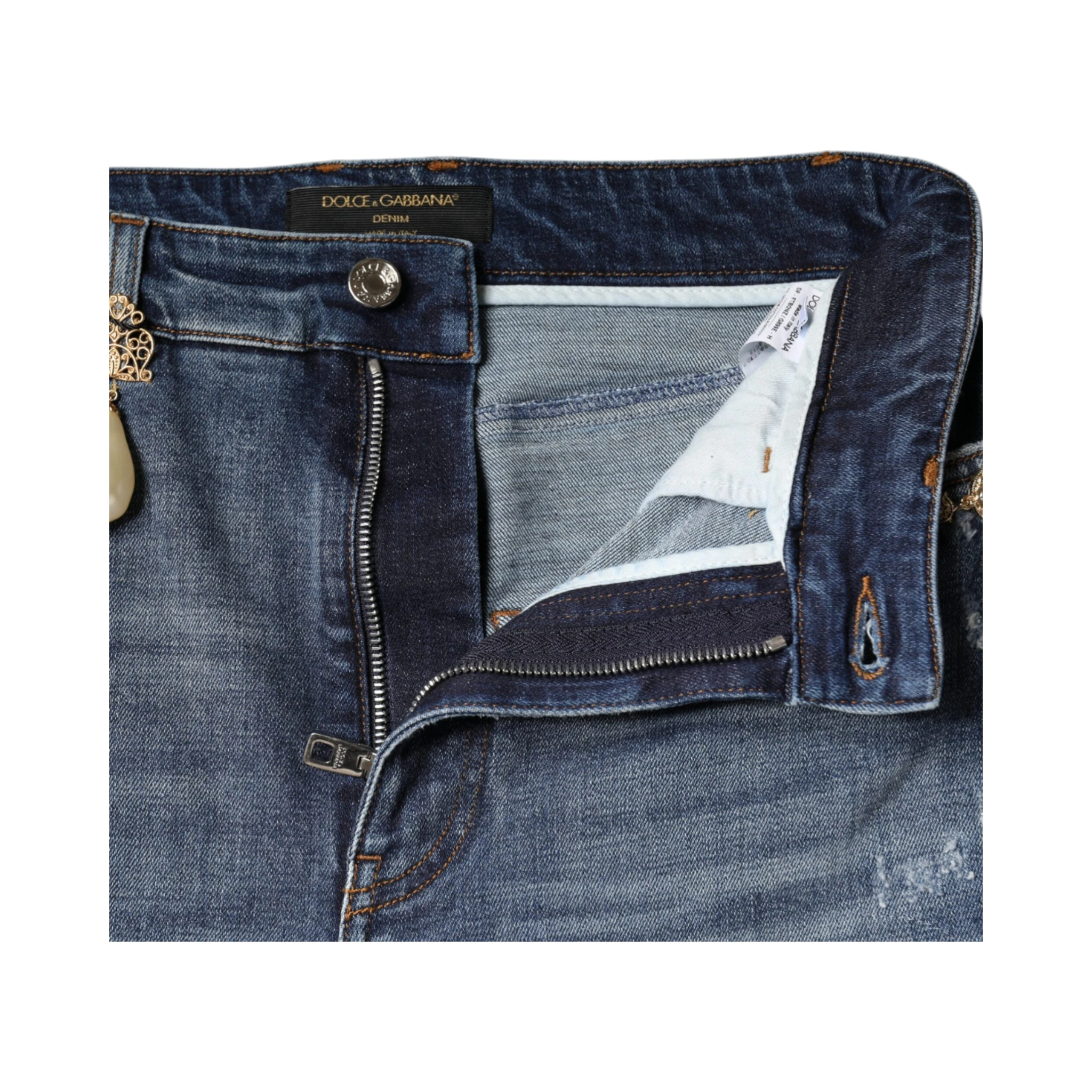 Dark Blue Cotton Tattered Skinny Denim Jeans