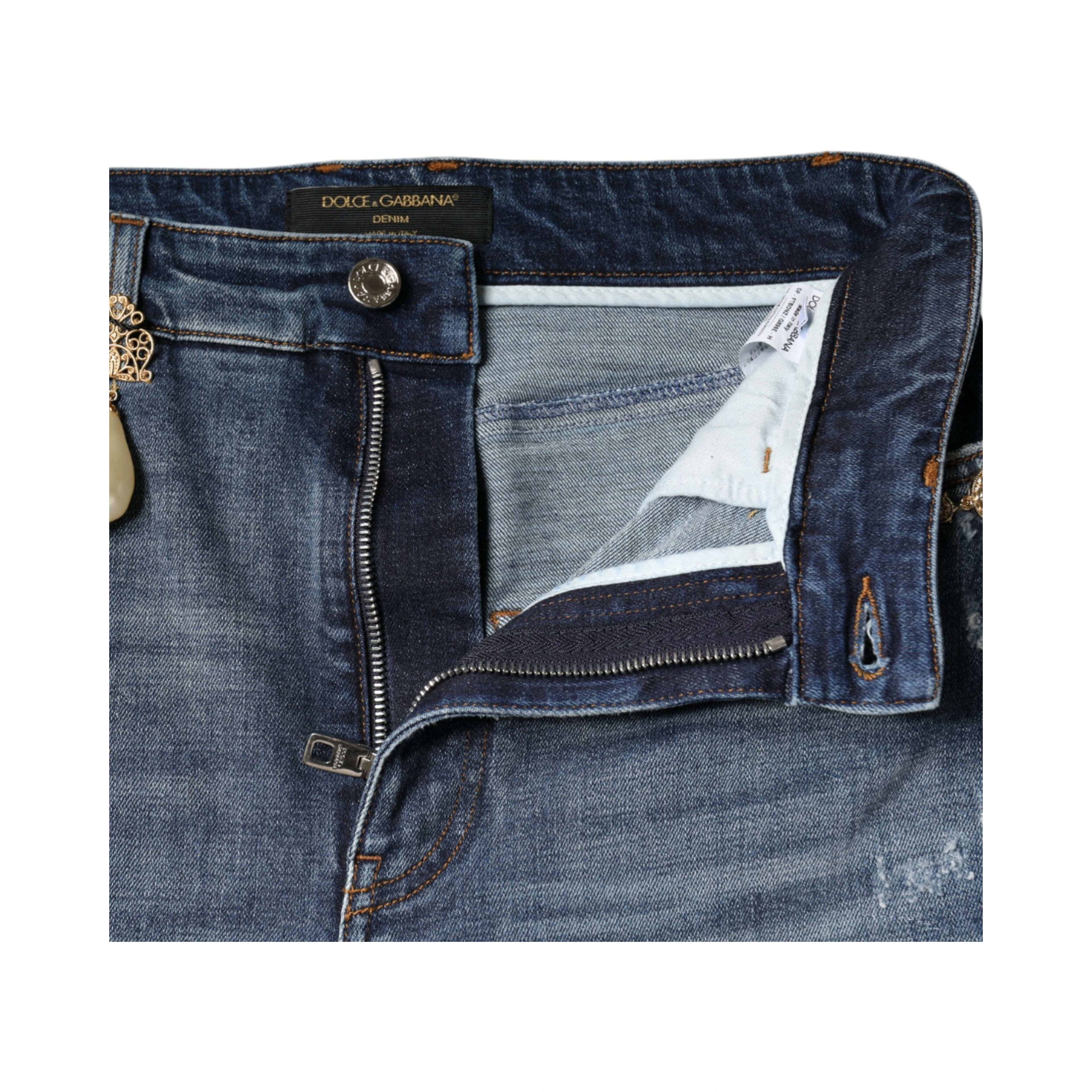 Dark Blue Cotton Tattered Skinny Denim Jeans