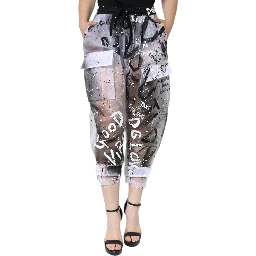 White See Through Logo Cropped Cargo Pants