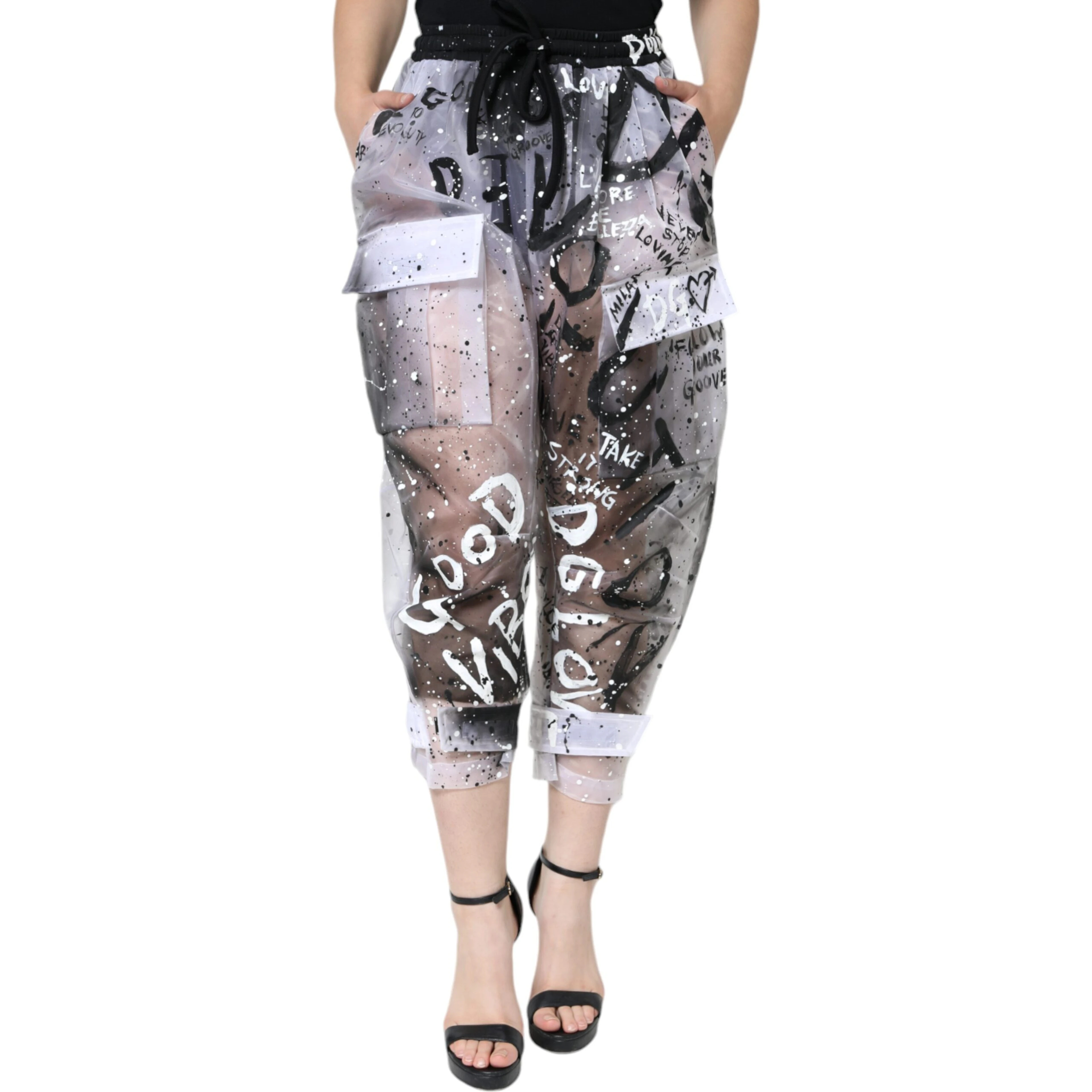 White See Through Logo Cropped Cargo Pants