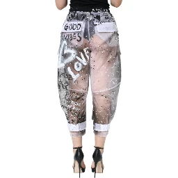 White See Through Logo Cropped Cargo Pants