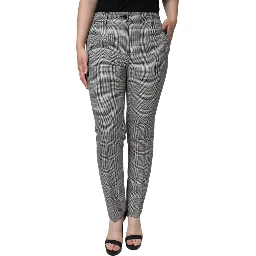 Gray Plaid Wool Mid Waist Women Tapered Pants