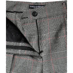 Gray Plaid Wool Mid Waist Women Tapered Pants