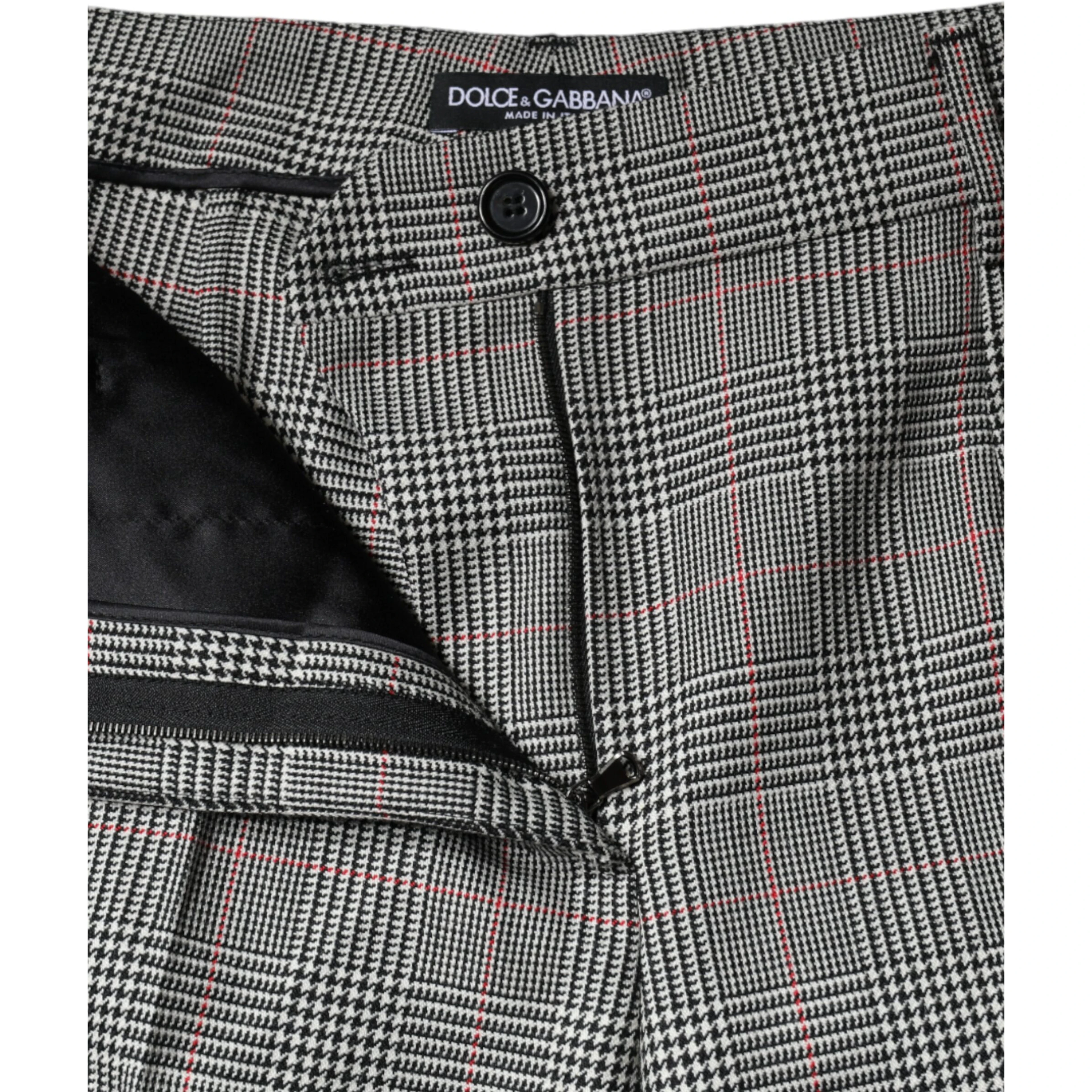 Gray Plaid Wool Mid Waist Women Tapered Pants