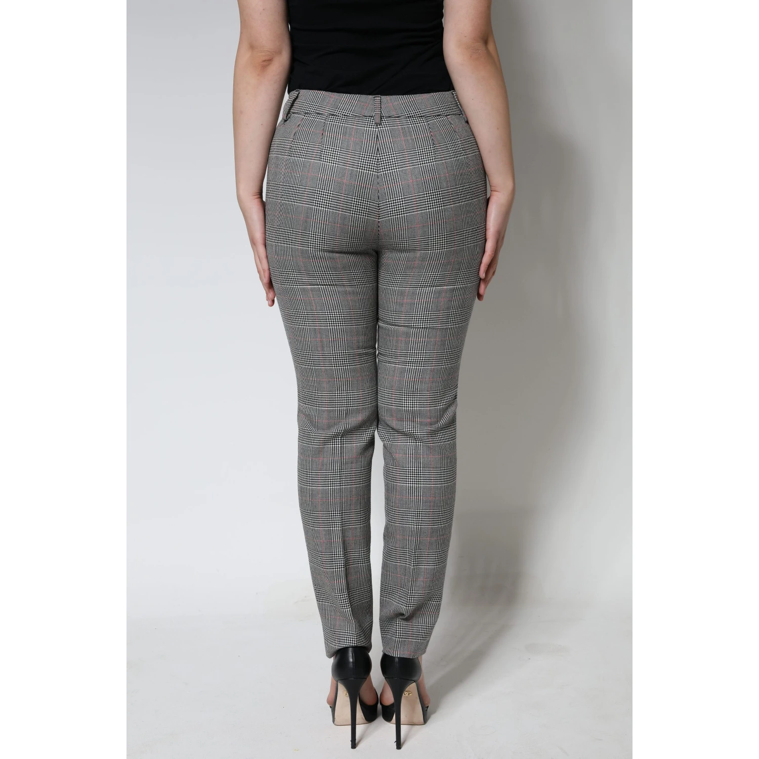 Gray Plaid Wool Mid Waist Women Tapered Pants