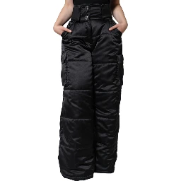 Black Quilted High Waist Women Boot Cut Pants