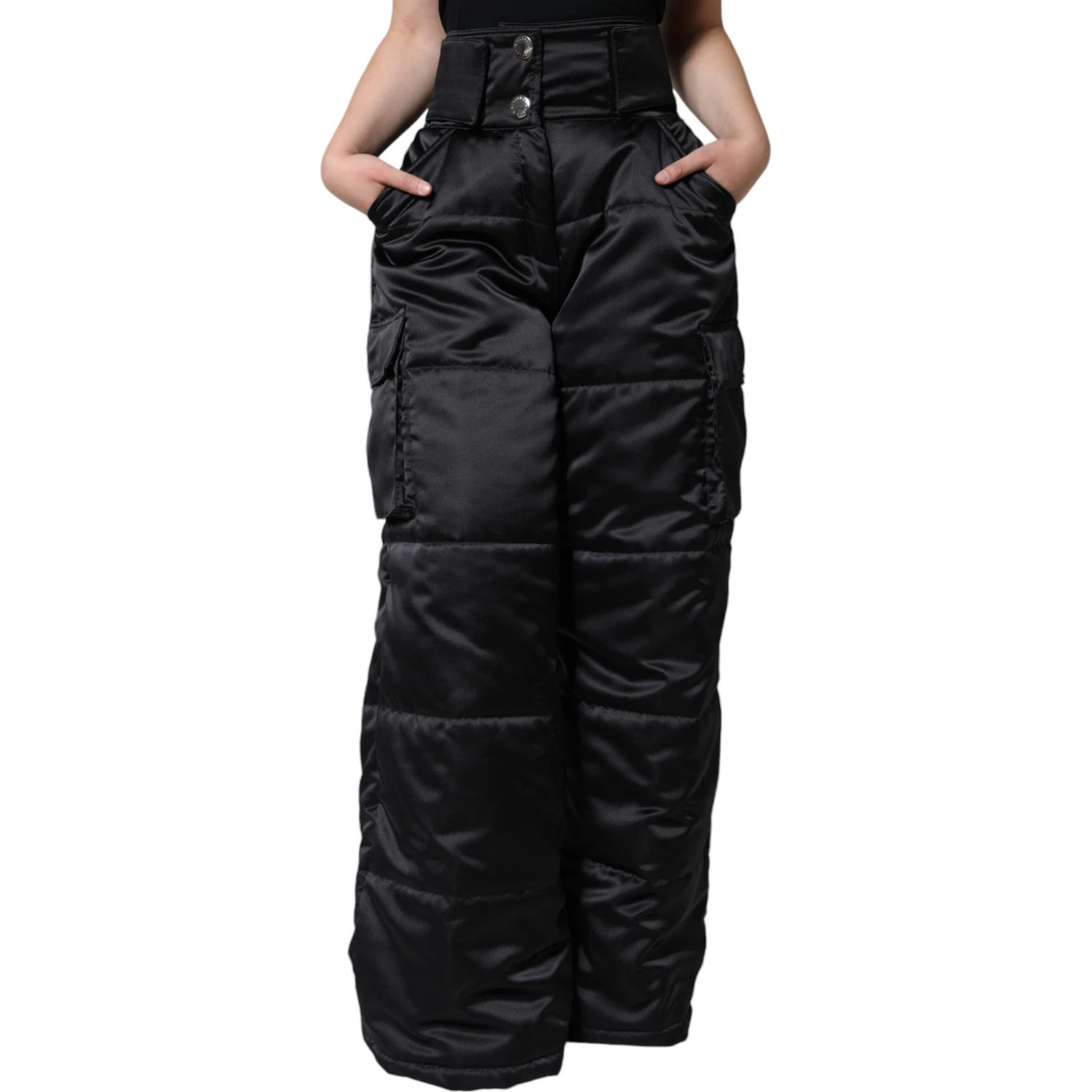 Black Quilted High Waist Women Boot Cut Pants
