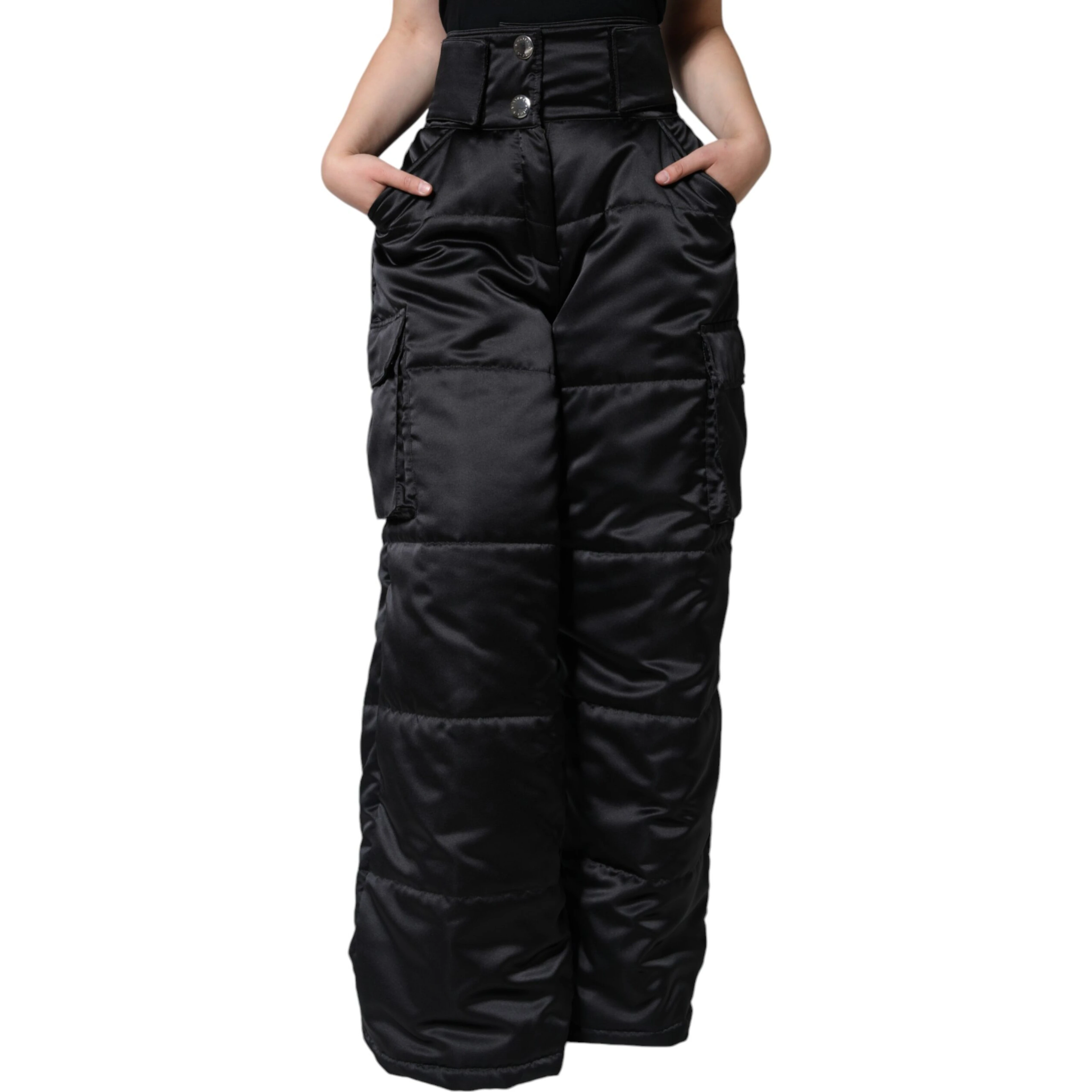 Black Quilted High Waist Women Boot Cut Pants