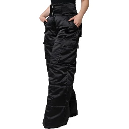 Black Quilted High Waist Women Boot Cut Pants