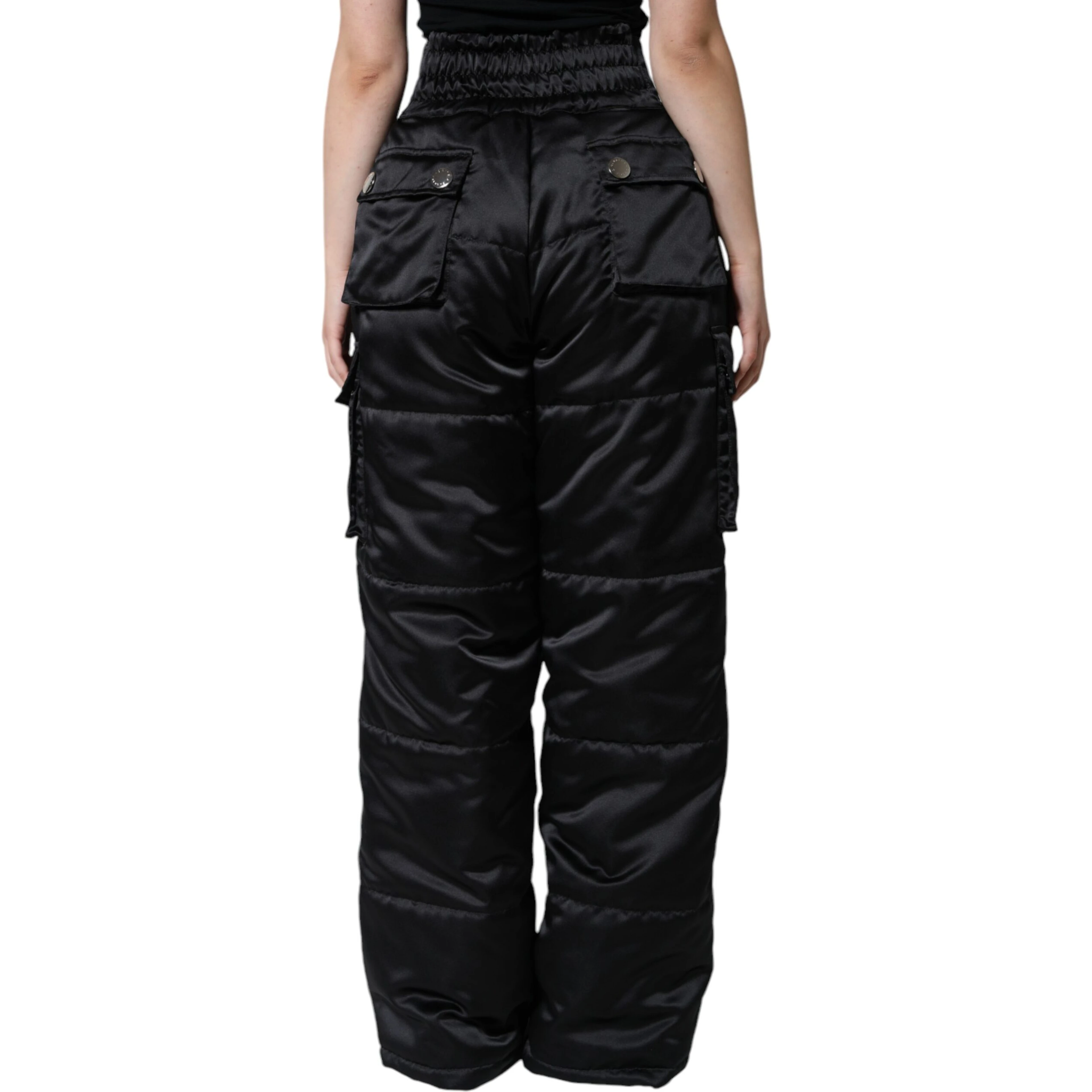 Black Quilted High Waist Women Boot Cut Pants