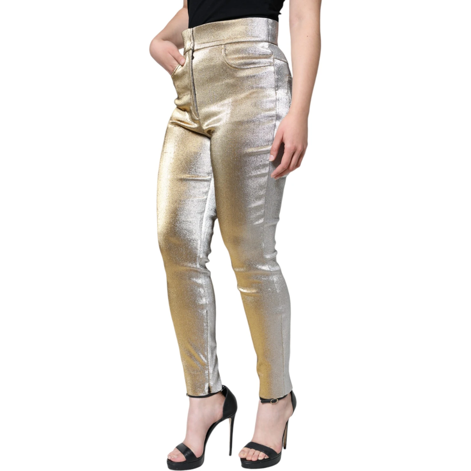 Metallic Gold High Waist Skinny Pants