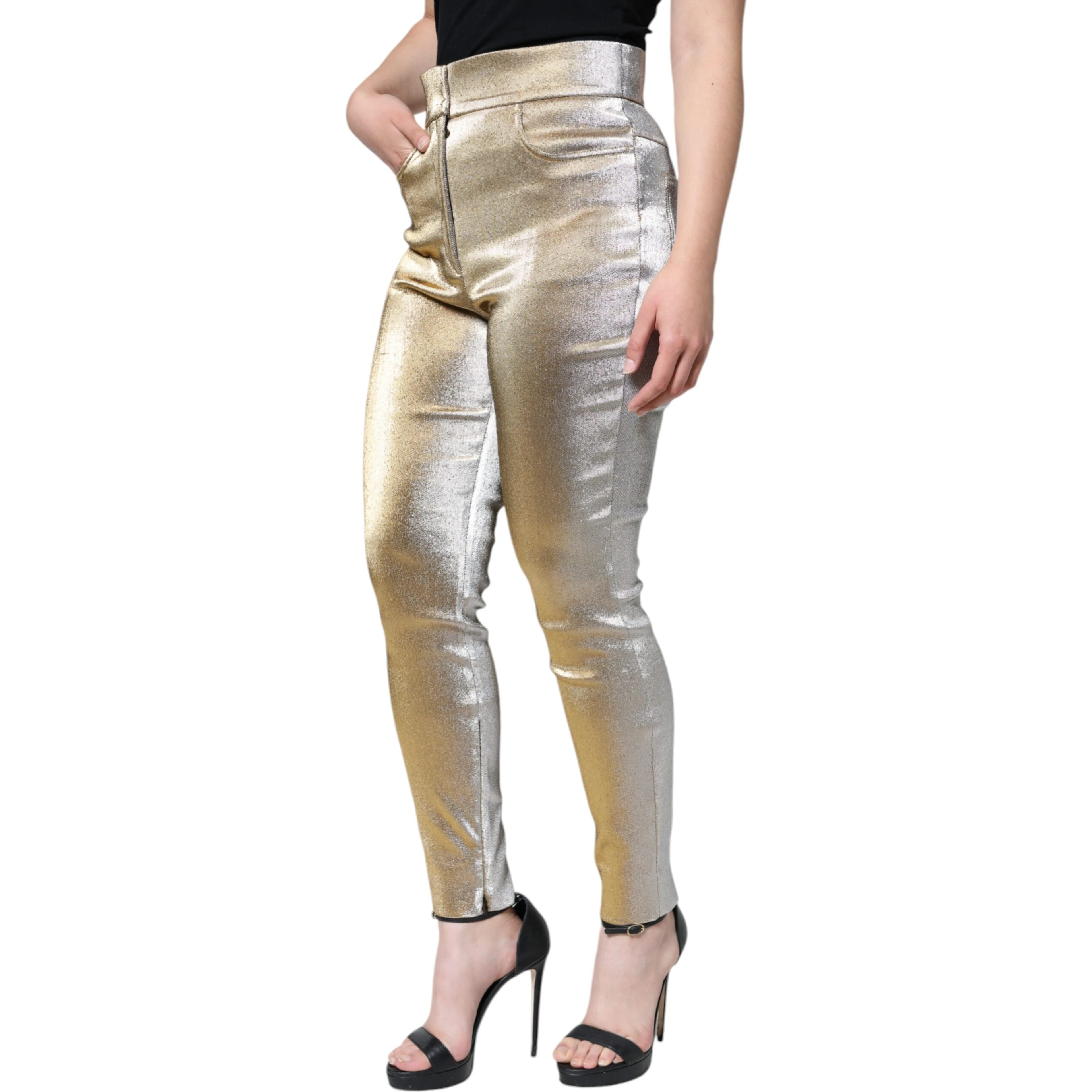 Metallic Gold High Waist Skinny Pants
