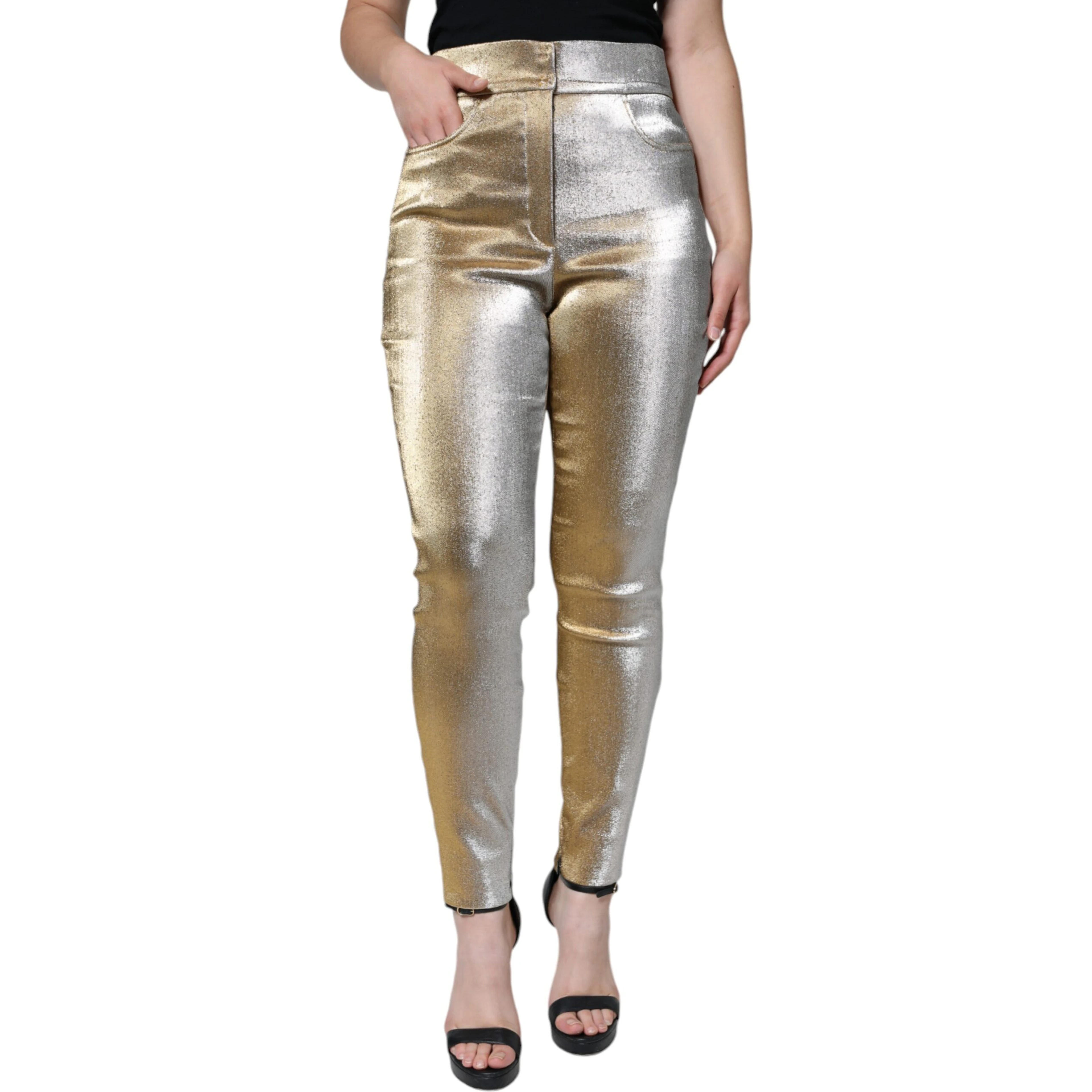 Metallic Gold High Waist Skinny Pants
