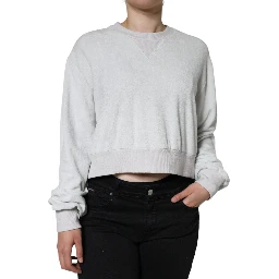 White Nylon Stretch Crew Neck Pullover Sweater