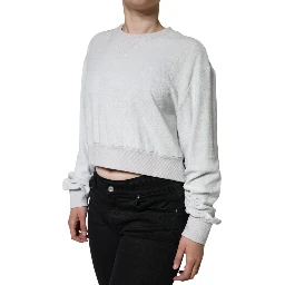 White Nylon Stretch Crew Neck Pullover Sweater