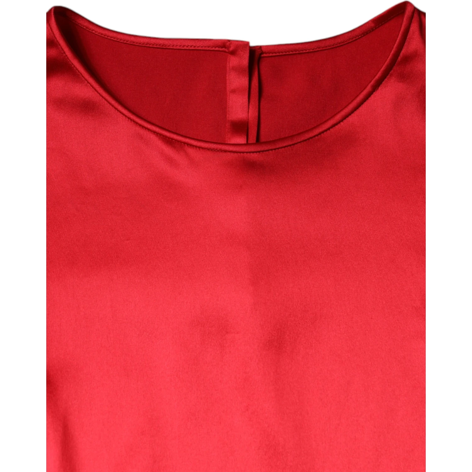 Red Satin Lace Trim Round Neck Blouse Top
