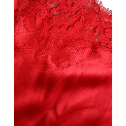 Red Satin Lace Trim Round Neck Blouse Top