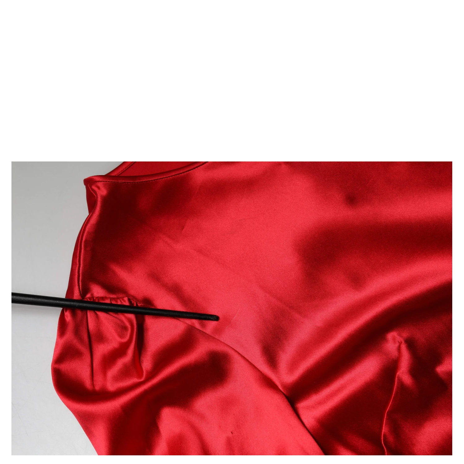 Red Satin Lace Trim Round Neck Blouse Top