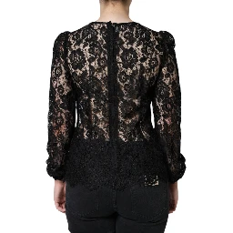 Black Floral Lace See Through Long Sleeve Top