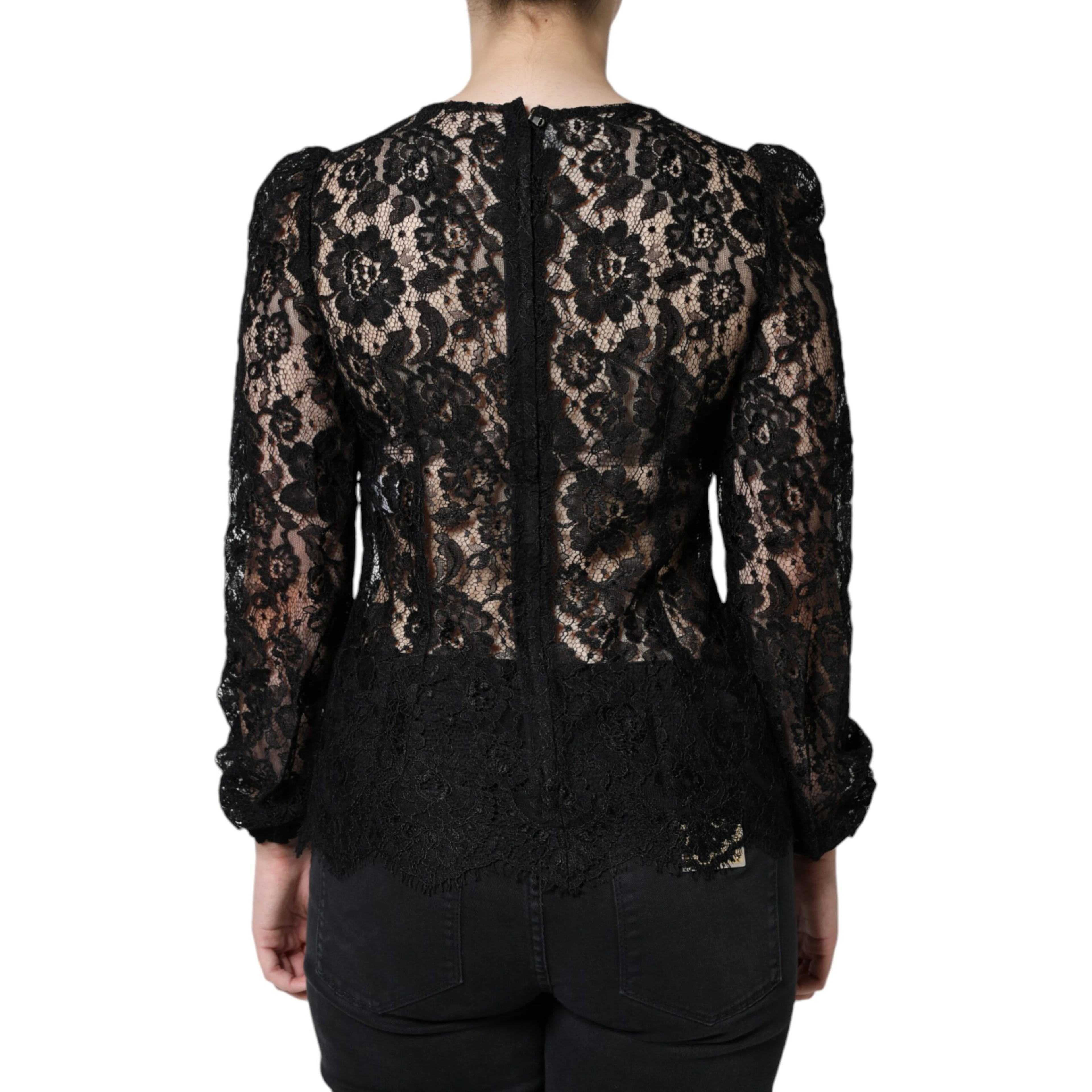 Black Floral Lace See Through Long Sleeve Top