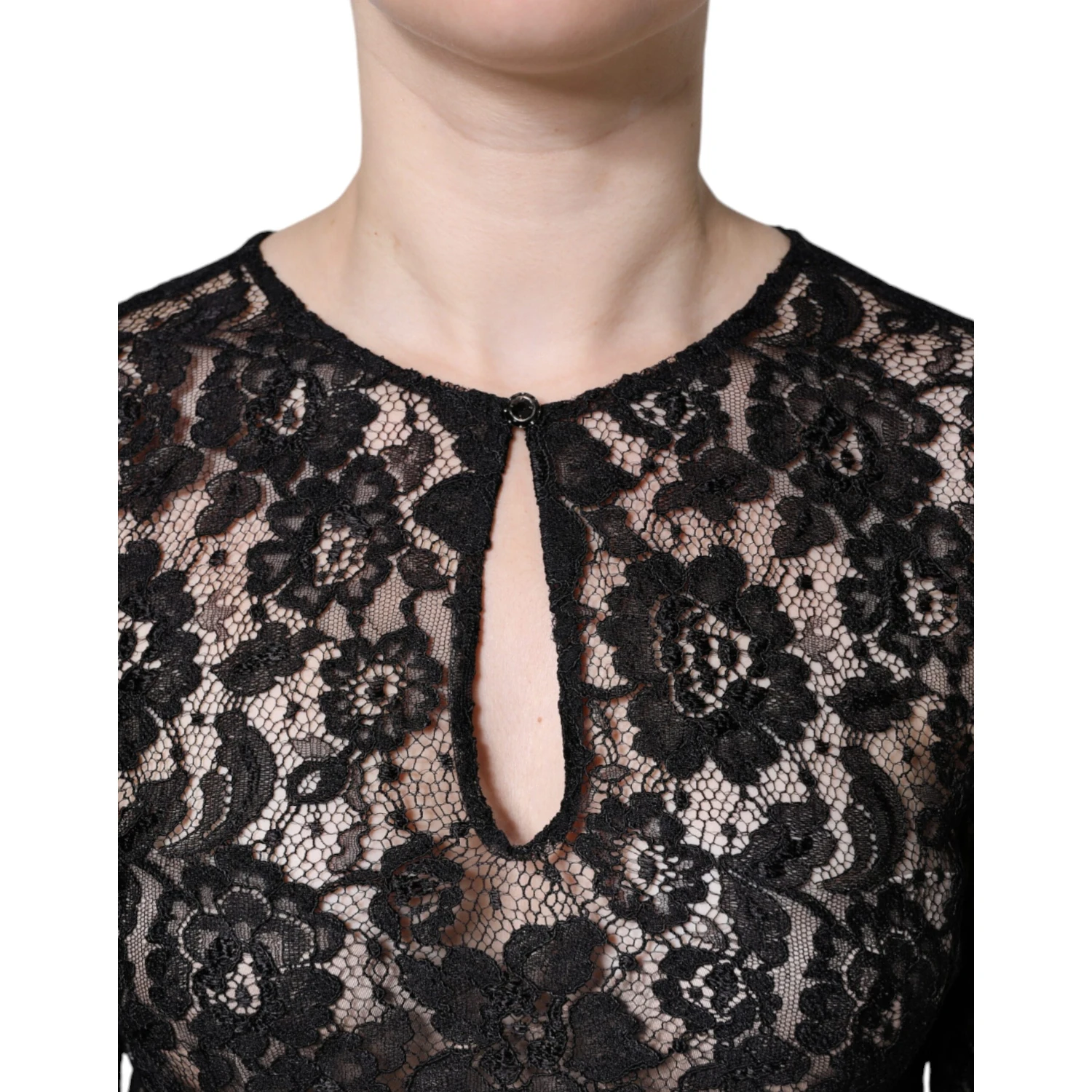 Black Floral Lace See Through Long Sleeve Top