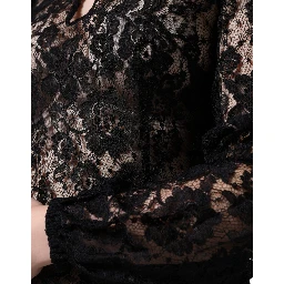 Black Floral Lace See Through Long Sleeve Top