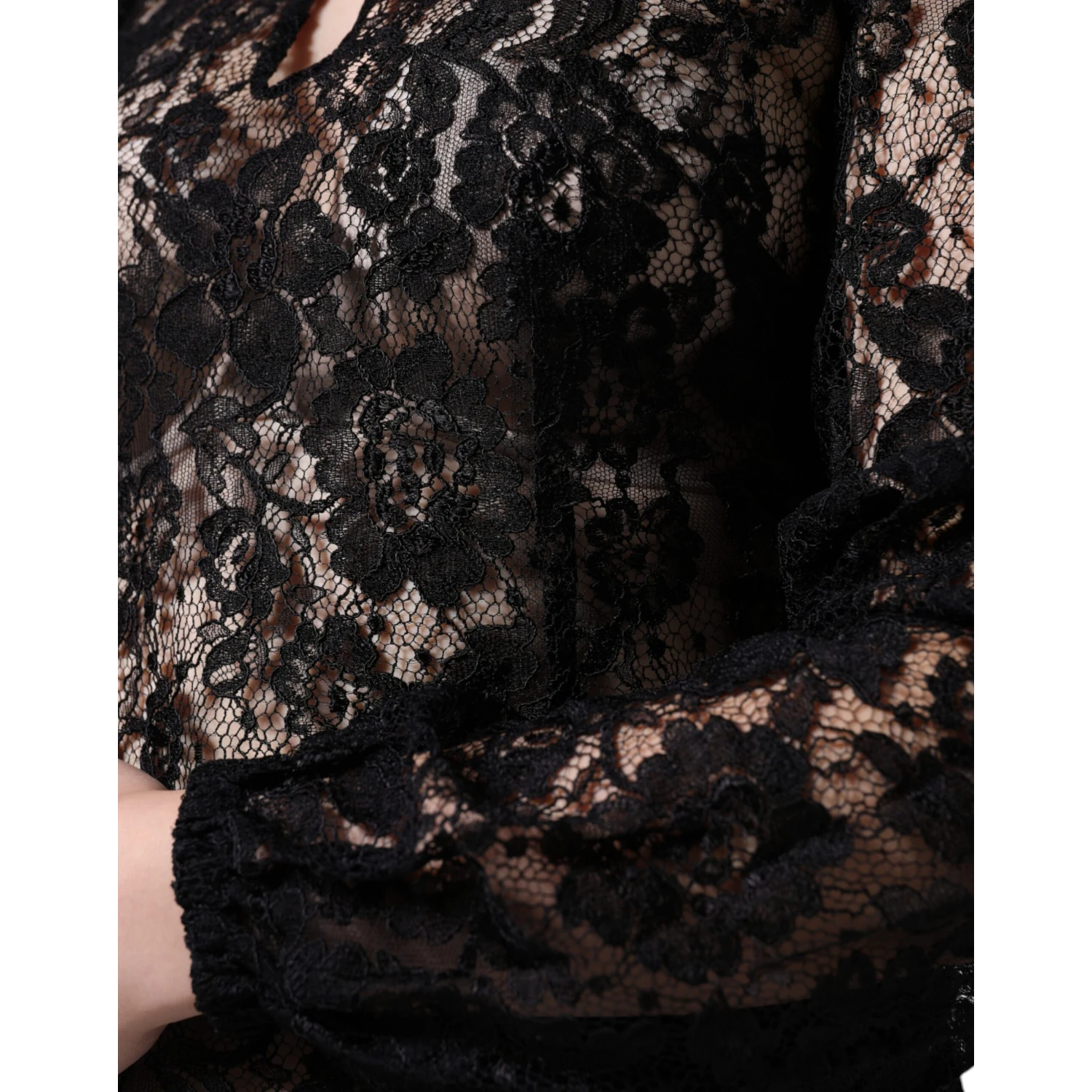 Black Floral Lace See Through Long Sleeve Top