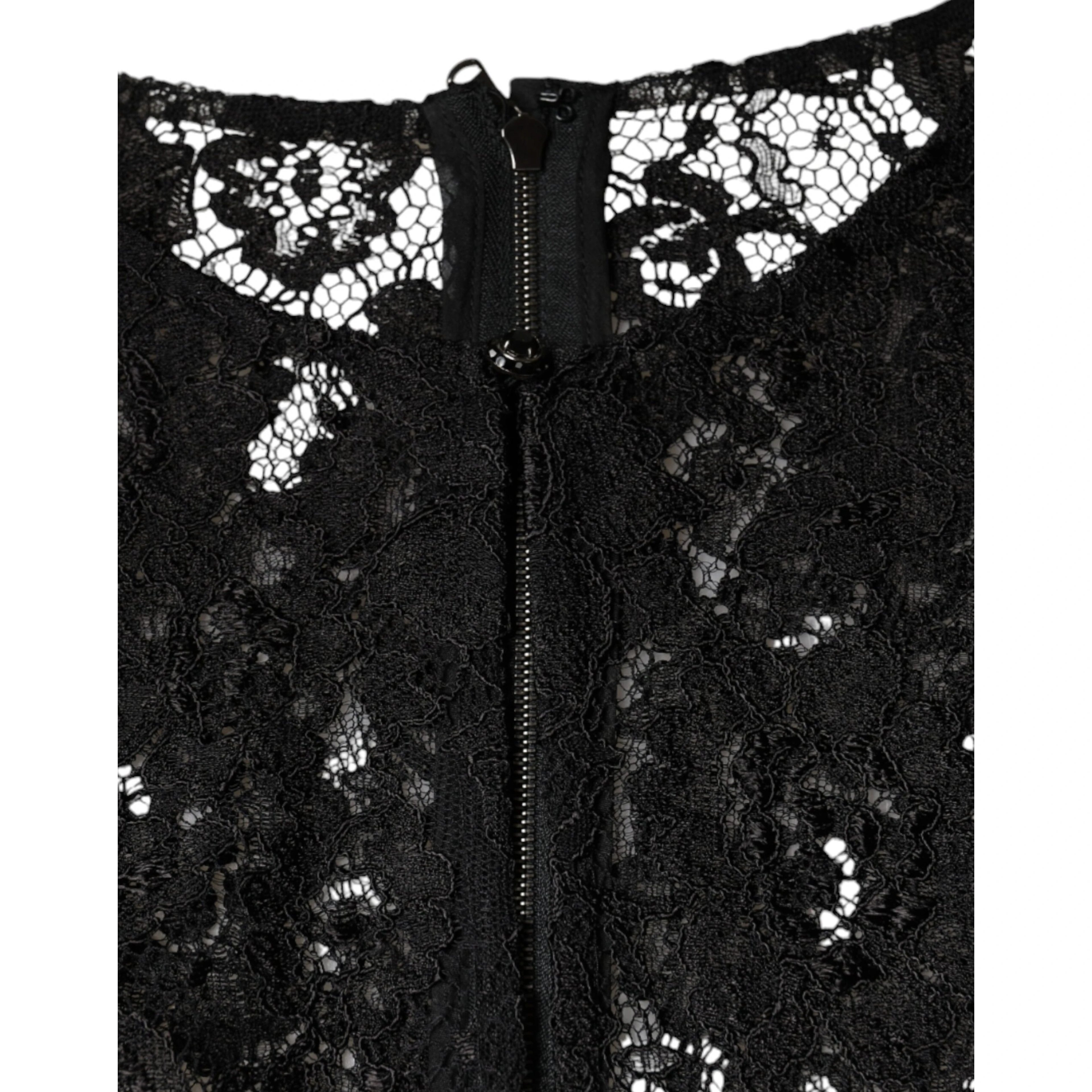 Black Floral Lace See Through Long Sleeve Top