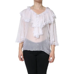 White Ruffles Lace Long Sleeve Blouse Top
