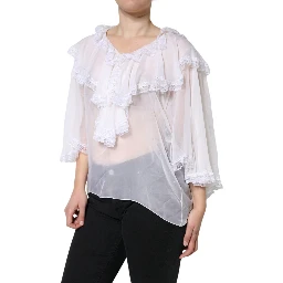 White Ruffles Lace Long Sleeve Blouse Top