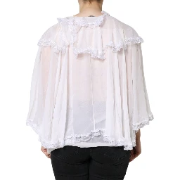 White Ruffles Lace Long Sleeve Blouse Top