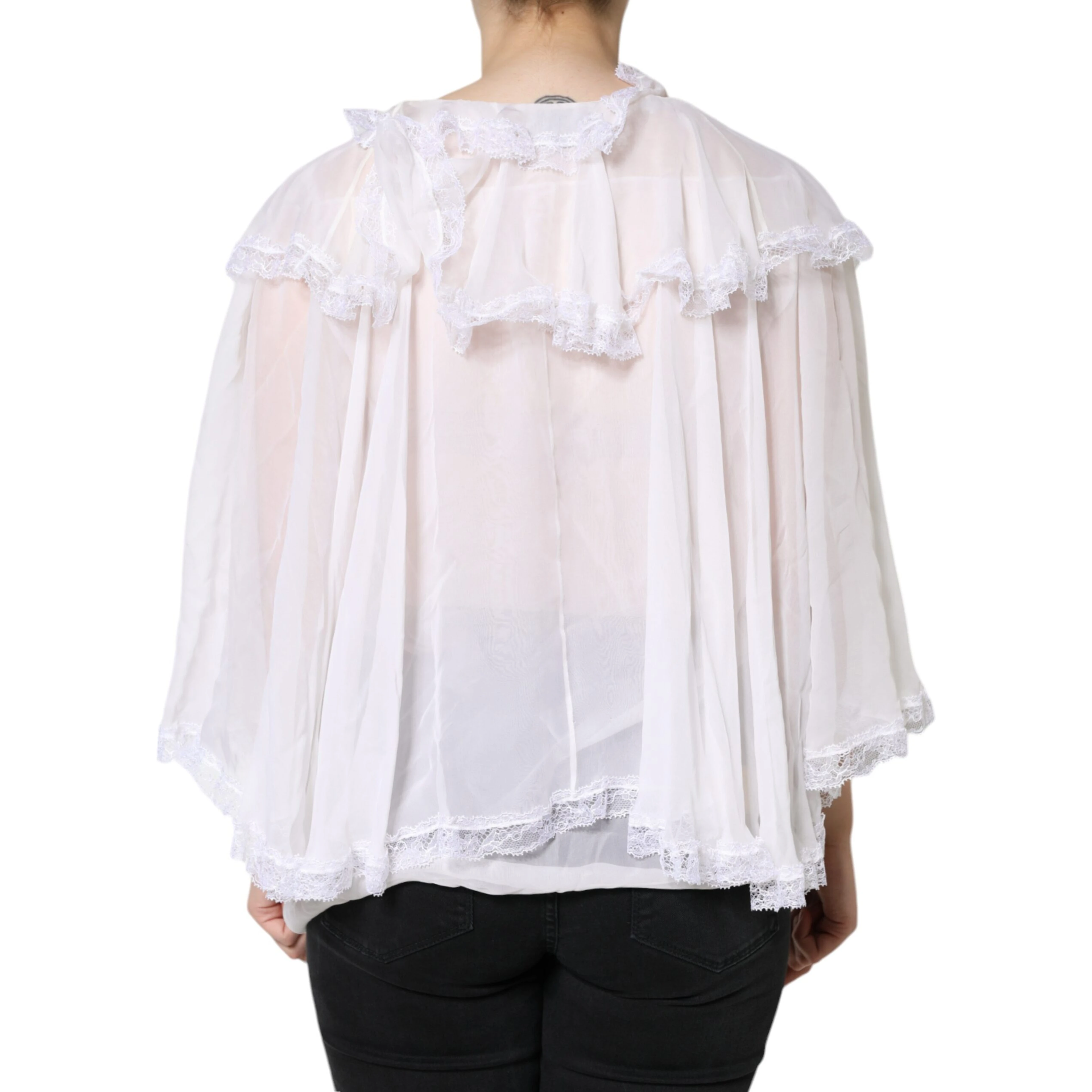 White Ruffles Lace Long Sleeve Blouse Top