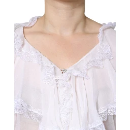 White Ruffles Lace Long Sleeve Blouse Top