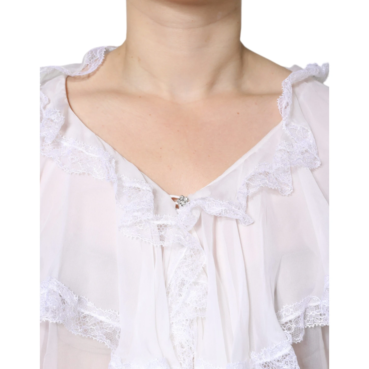 White Ruffles Lace Long Sleeve Blouse Top