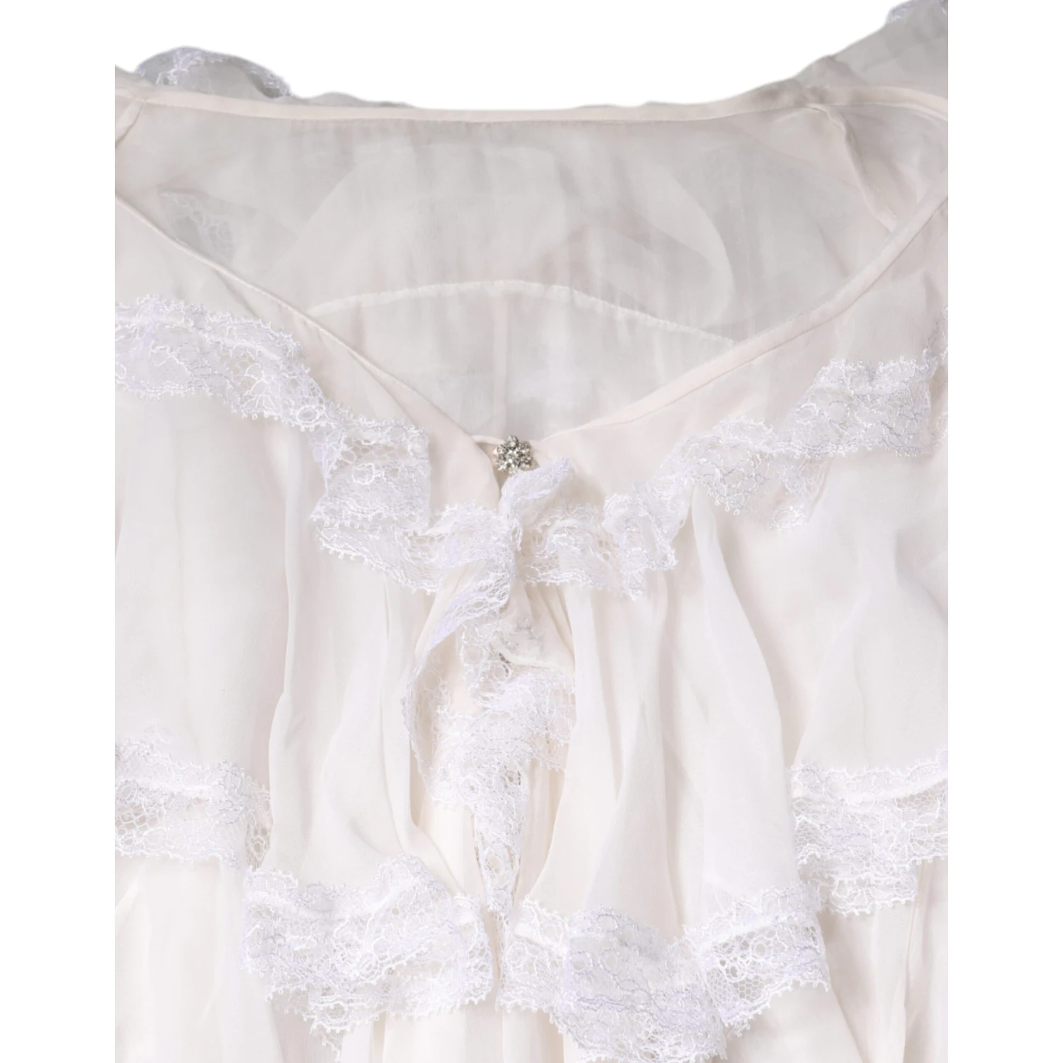 White Ruffles Lace Long Sleeve Blouse Top