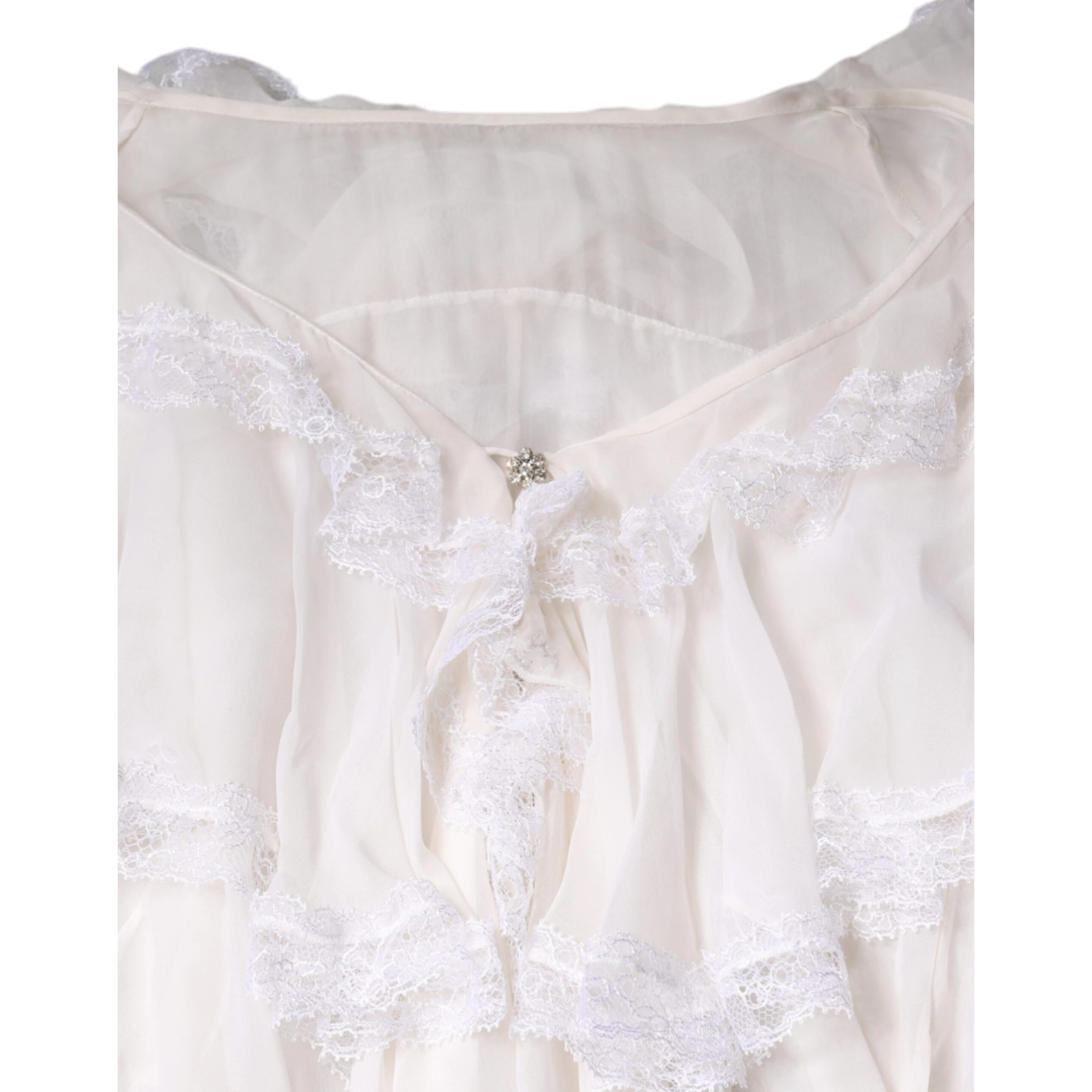 White Ruffles Lace Long Sleeve Blouse Top