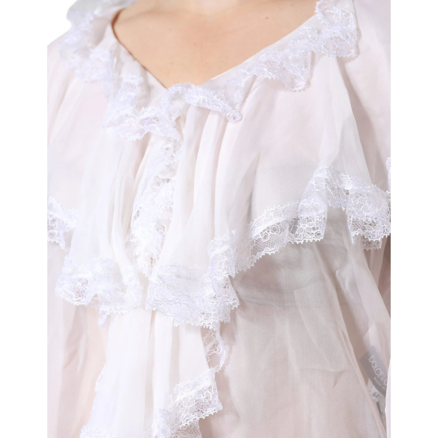 White Ruffles Lace Long Sleeve Blouse Top