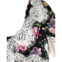 Black Floral Lace Short Sleeves Blouse Top