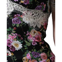 Black Floral Lace Short Sleeves Blouse Top