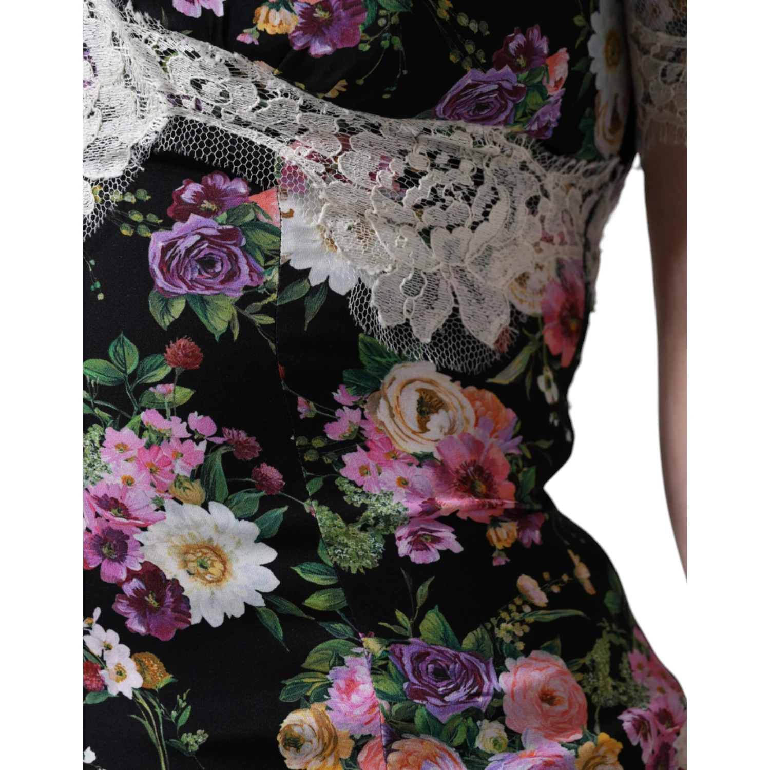 Black Floral Lace Short Sleeves Blouse Top