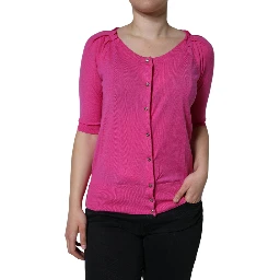 Pink Wool Button Down Short Sleeve Blouse Top
